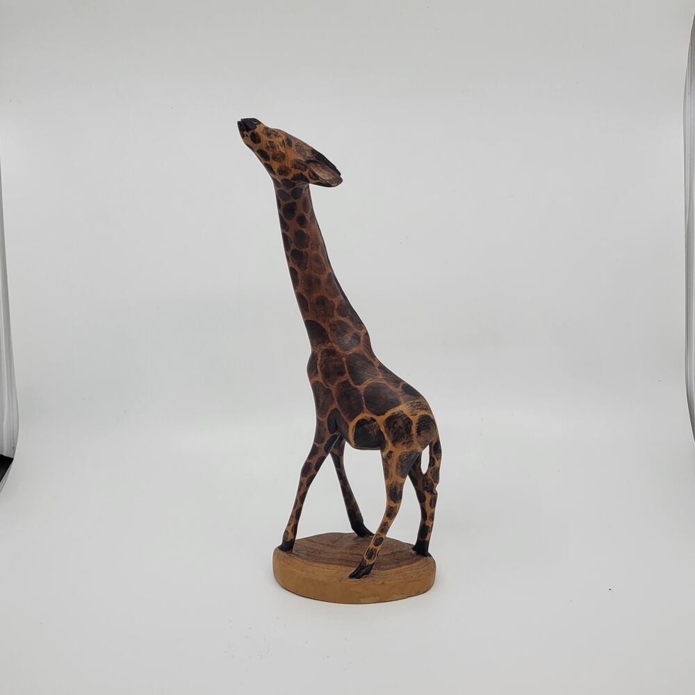 Vintage 13" Hand Carved Wooden Giraffe Figure Made in Kenya Sculpture